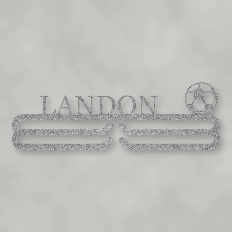 Personalized Soccer Medal Hanger Raw Steel / Rust animated finish preview Shopify Ready.