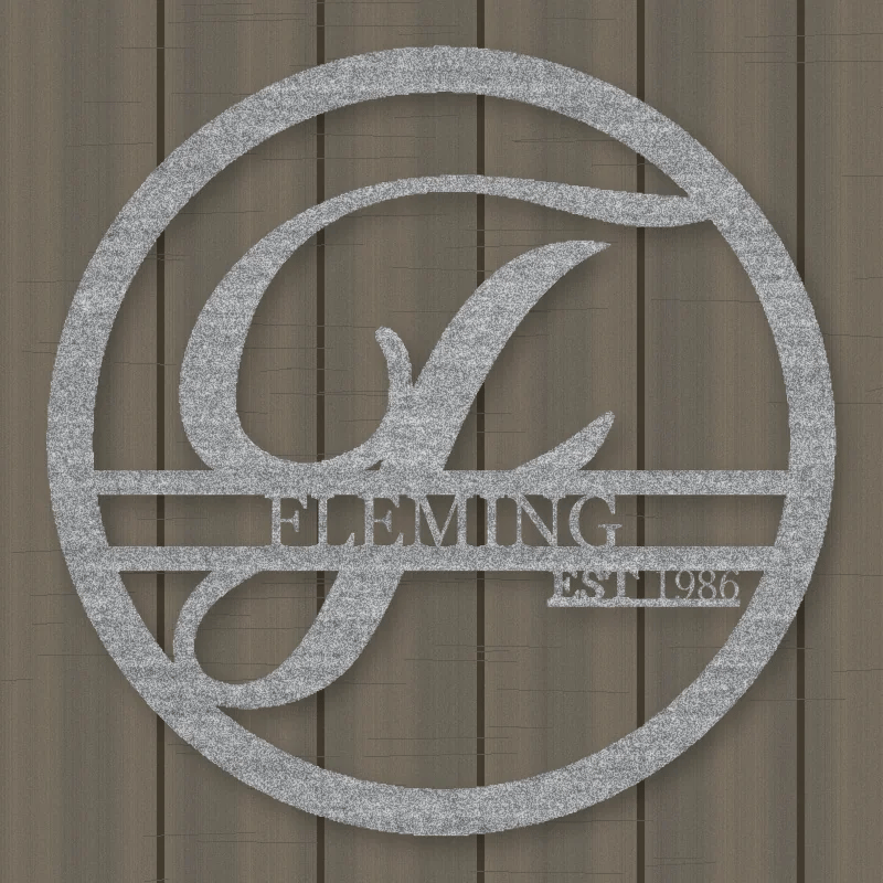 Personalized Round Family Name With Initial & Established Date Metal Sign Raw Steel / Rust animated finish preview Shopify Re