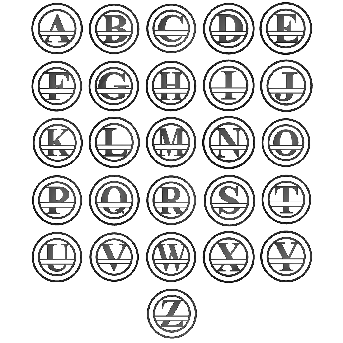 Round Monogram with Top Personalization and EST Date alphabet letter examples