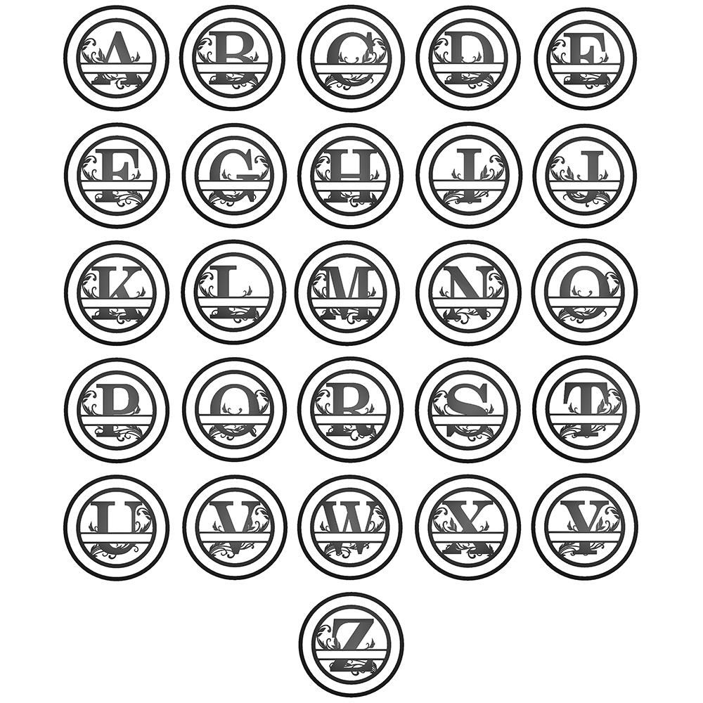 Round Scroll Monogram with Top Personalization and EST Date letter examples