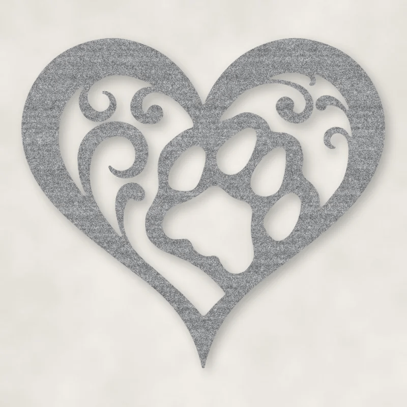 Cat Paw Heart Metal Sign Raw Steel / Rust animated finish preview Shopify Ready.
