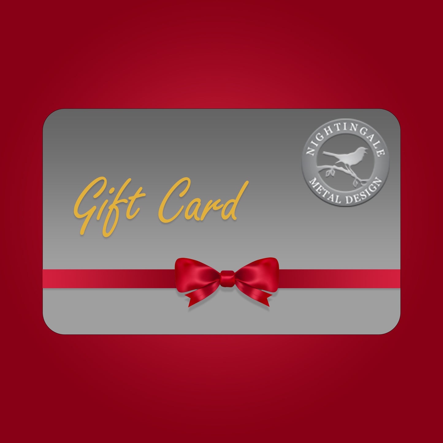Nightingale Metal Design Gift Card gray on red background