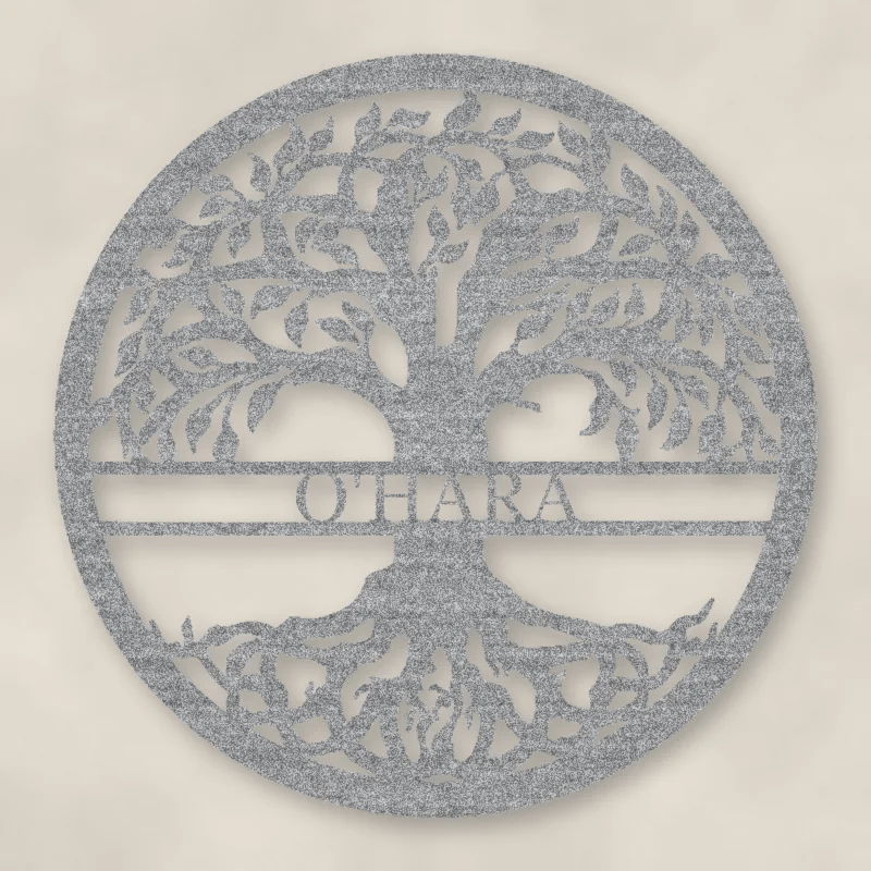 Tree Of Life With Personalized Name Metal Sign Raw Steel / Rust animated finish preview Shopify Ready.
