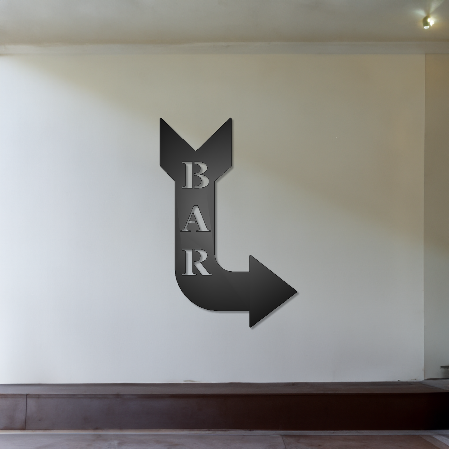 Bar Arrow Metal Sign Right Facing shown on a wall