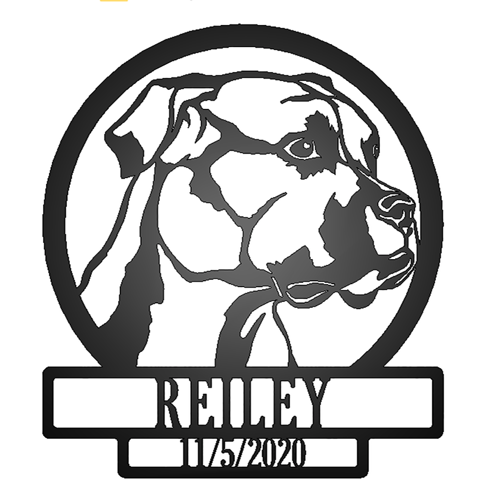 Boxer Dog Silhouette with Personalized Name and Date Metal Sign with "REILEY 11/5/2020" personalization
