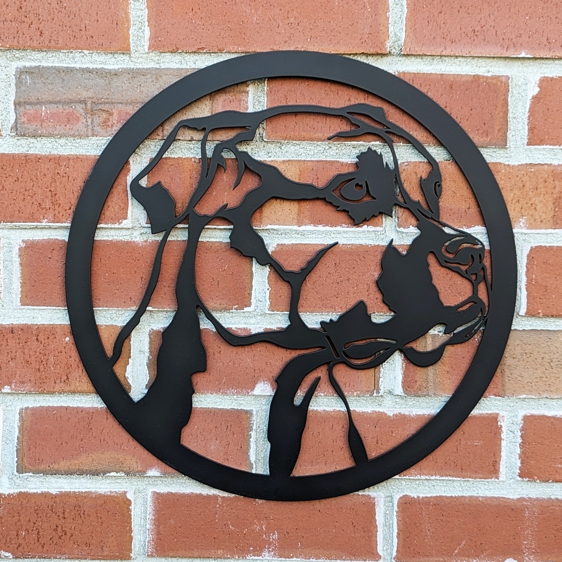 Boxer Dog Silhouette Metal Sign on brick wall background