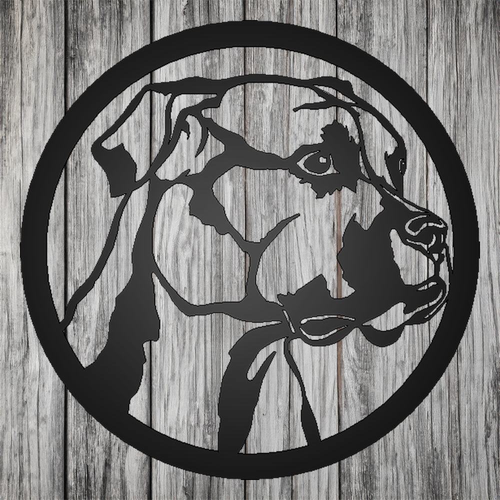 Boxer Dog Silhouette Metal Sign on gray wood background