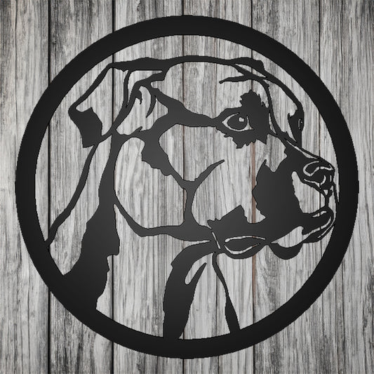 Boxer Dog Silhouette Metal Sign on gray wood background
