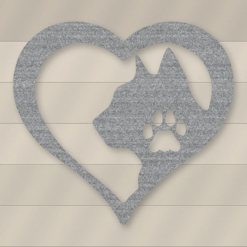 Cat Love Heart Metal Sign Raw Steel / Rust animated finish preview Shopify Ready.