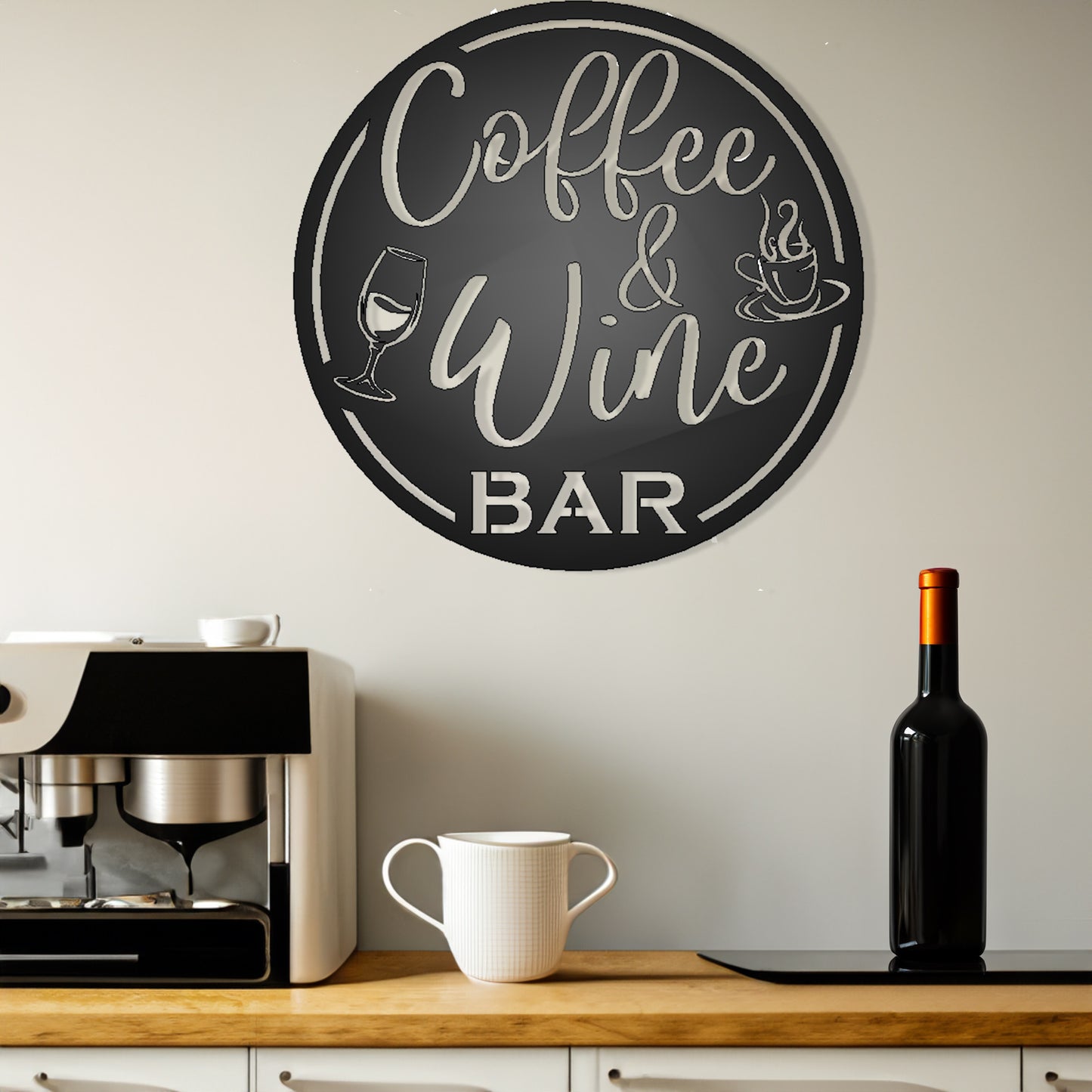 Coffee & Wine Bar Round Metal Wall Sign