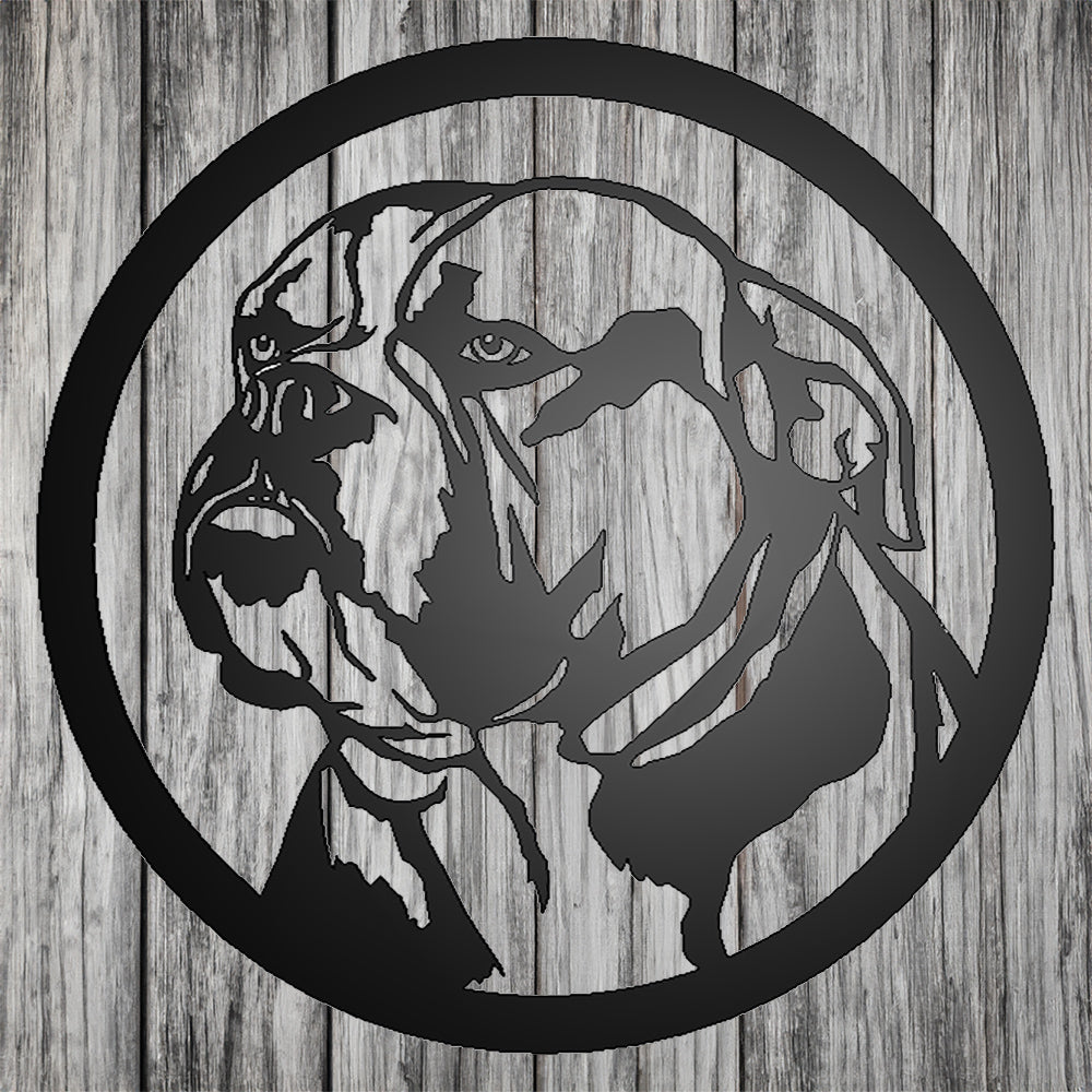 English Bulldog Silhouette Metal Sign with gray wood background