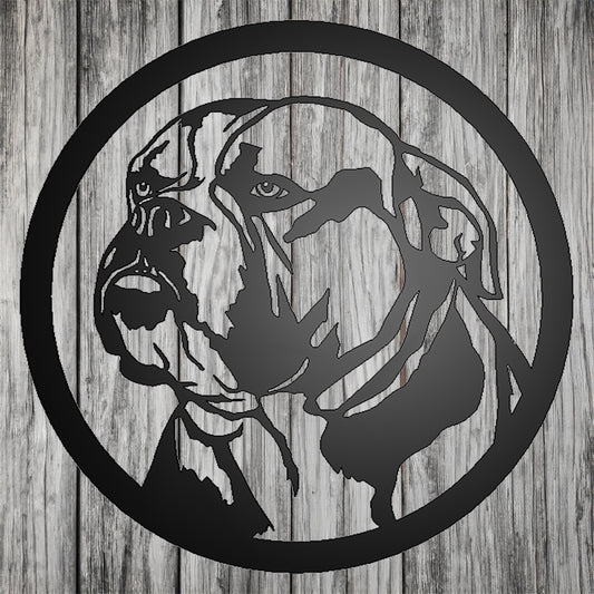 English Bulldog Silhouette Metal Sign with gray wood background