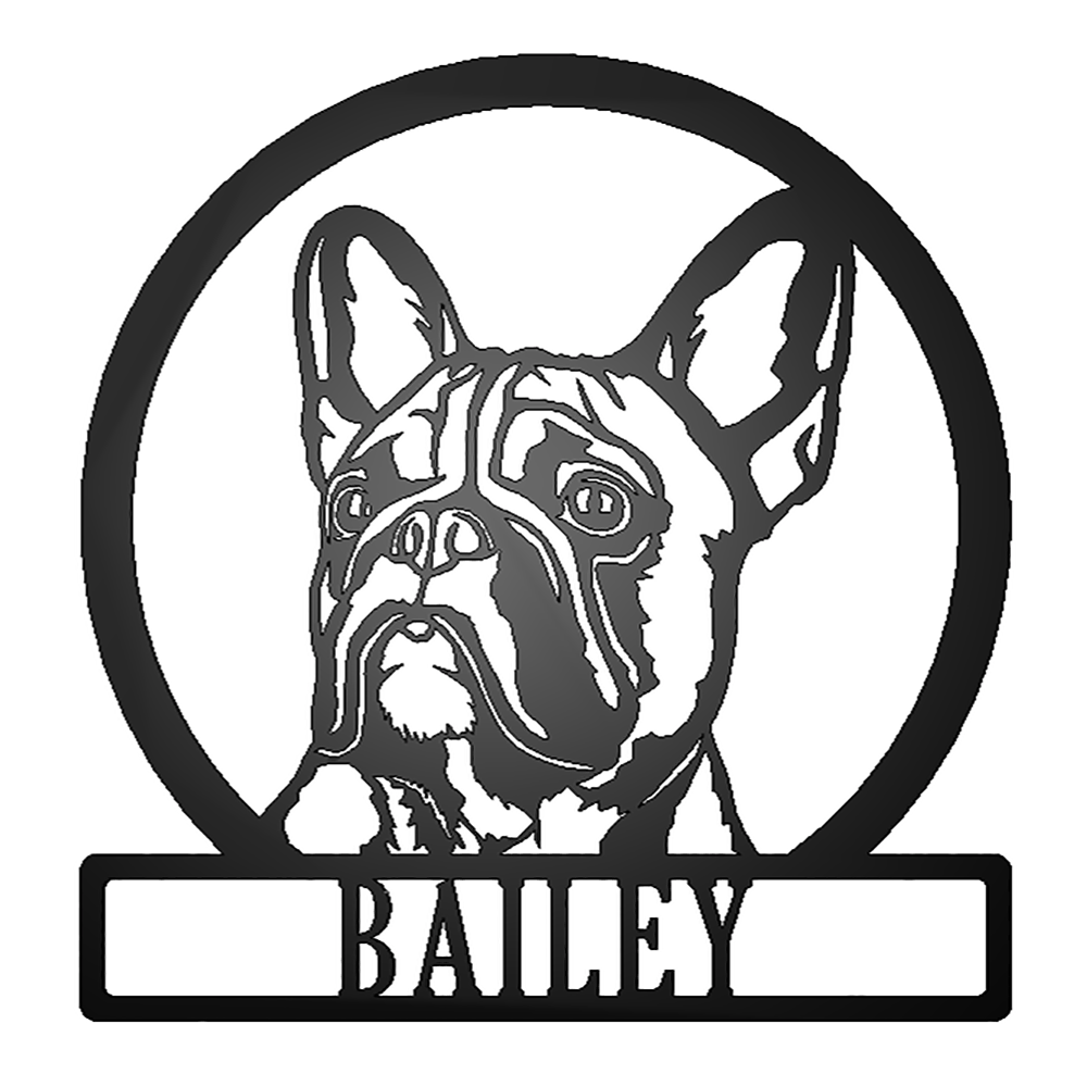 French Bulldog Silhouette with Personalized Name Metal Sign with "BAILEY" personalization
