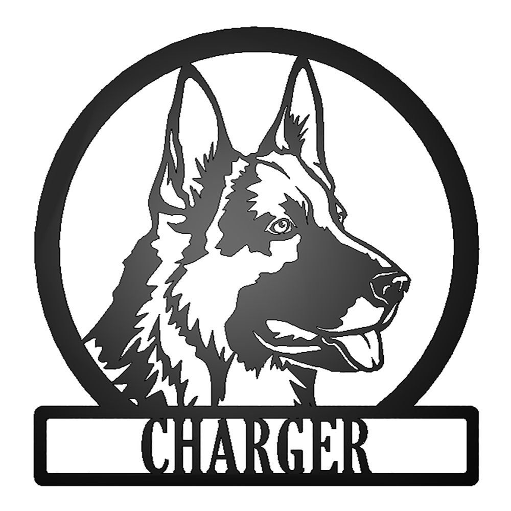 German Shepherd Dog Silhouette with Personalized Name Metal Sign