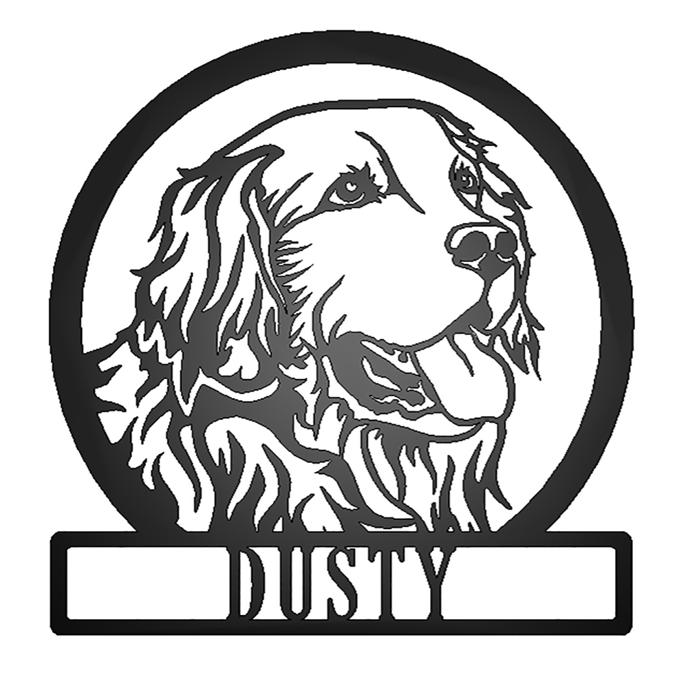 Golden Retriever Dog Silhouette with Personalized Name Metal Sign with "DUSTY" personalization
