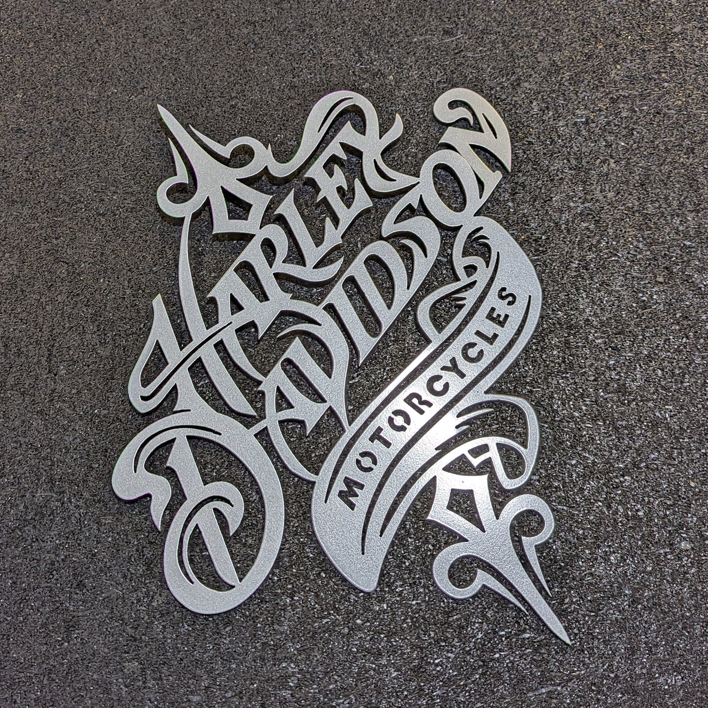 Harley Davidson Rustic Sign Silver shown on a black texture background