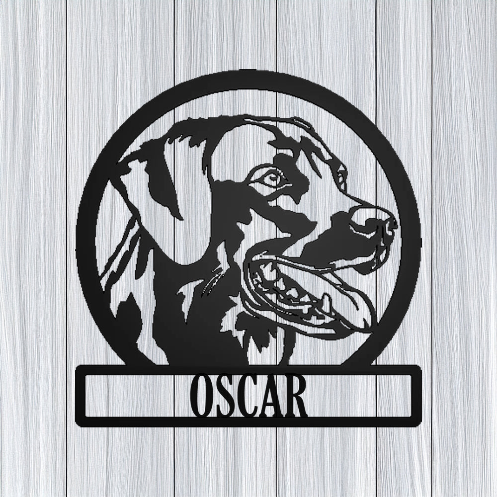Labrador Dog Silhouette with Personalized Name Metal Sign with "OSCAR" personalization