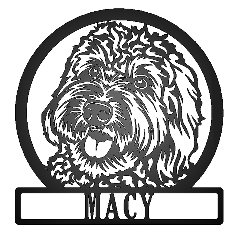 Labradoodle Dog Silhouette with Personalized Name Metal Sign with "MACY" personalization