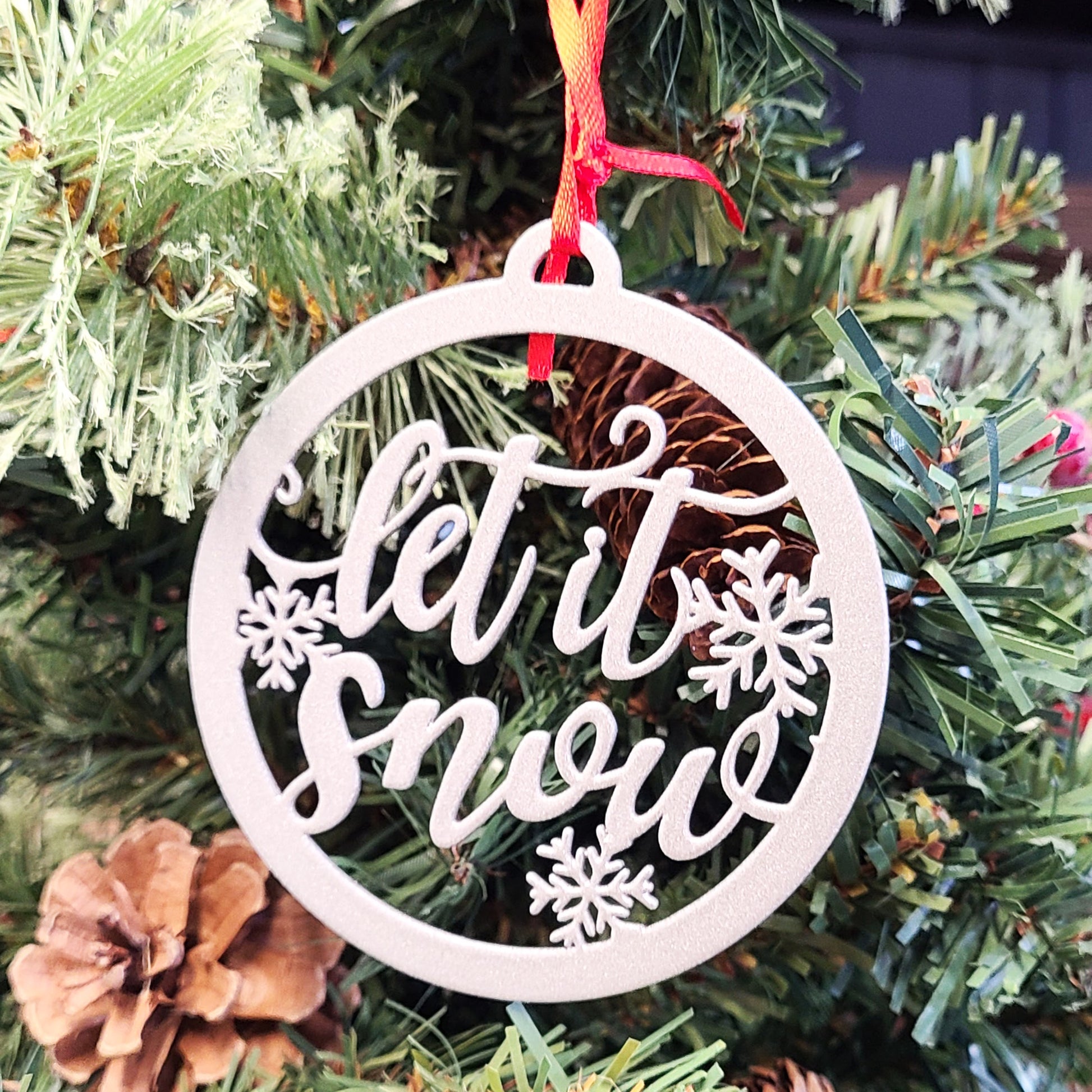 Let it Snow Holiday Ornament White on Christmas tree