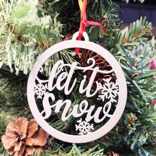 Let it Snow Holiday Ornament White on Christmas tree