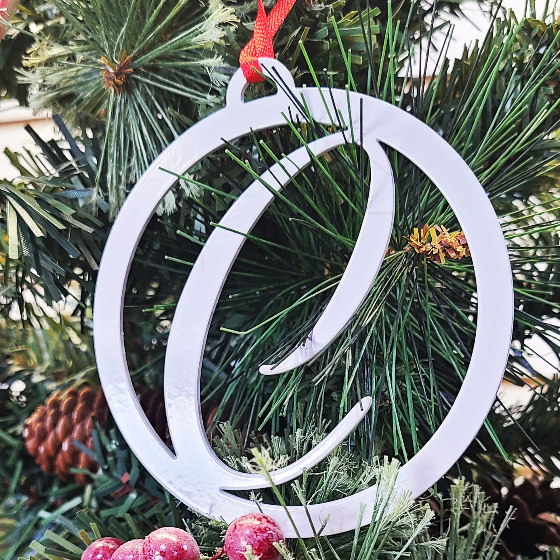 Monogram Initial Christmas Tree Ornament C White