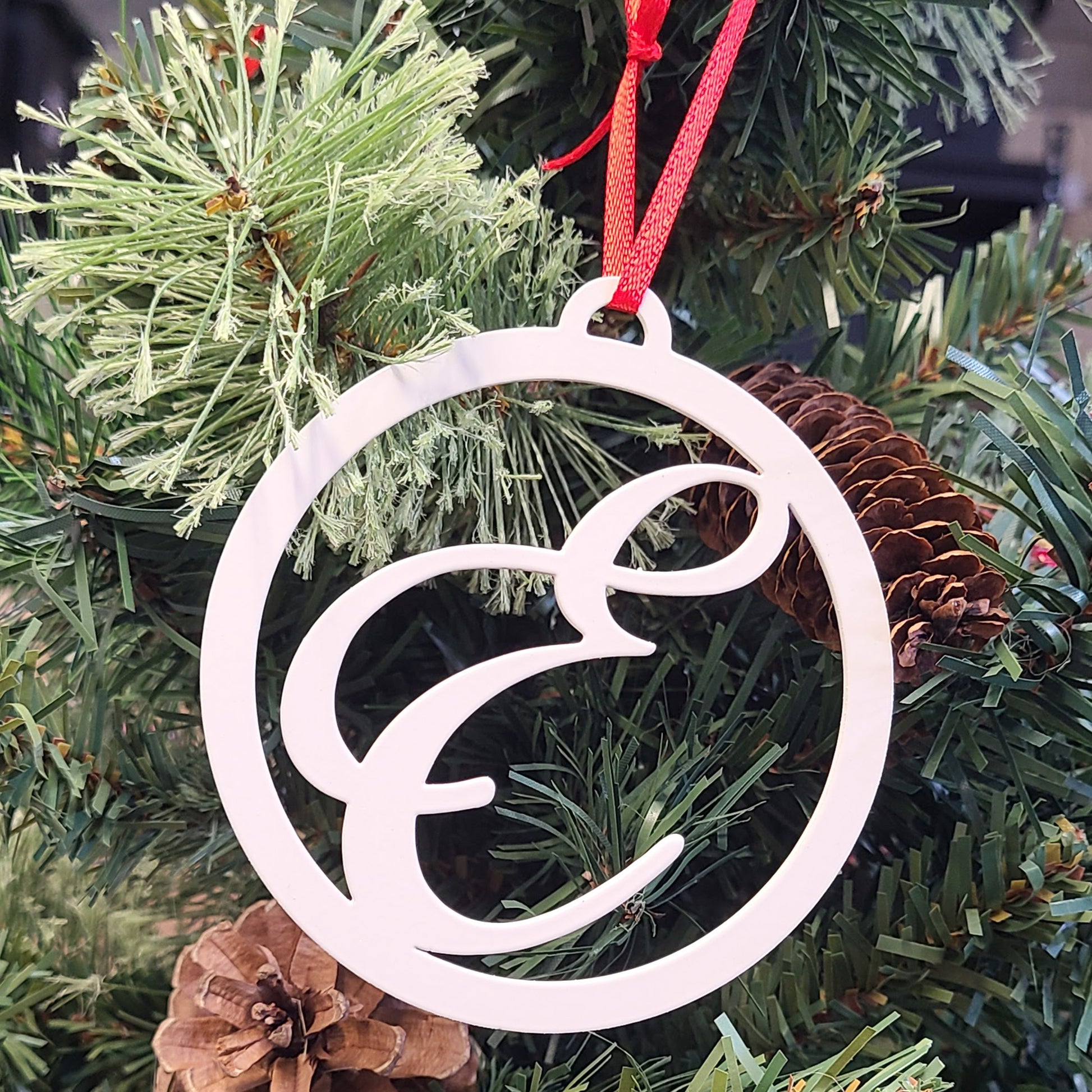 Monogram Initial Christmas Tree Ornament E White