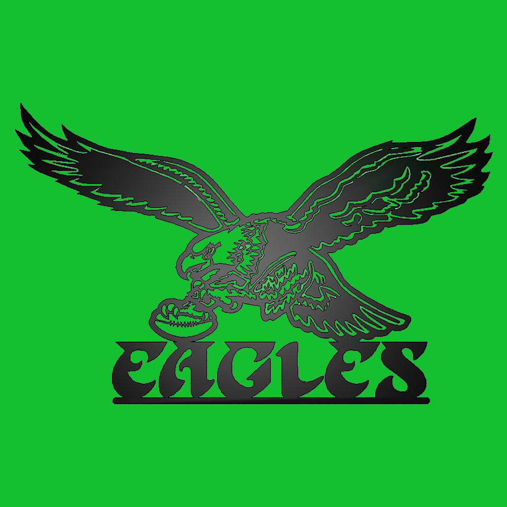 Old School Eagles Logo Metal Sign black on green background
