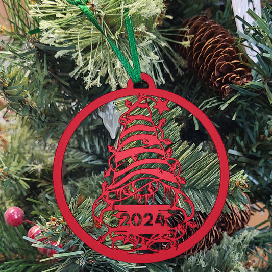 Christmas Gnome 2024 Limited Edition Holiday Ornament Red hanging on a Christmas tree