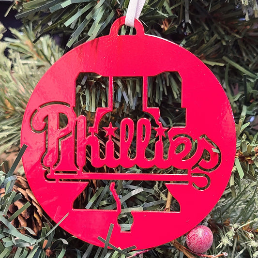 Phillies Holiday Ornament Red on Christmas tree