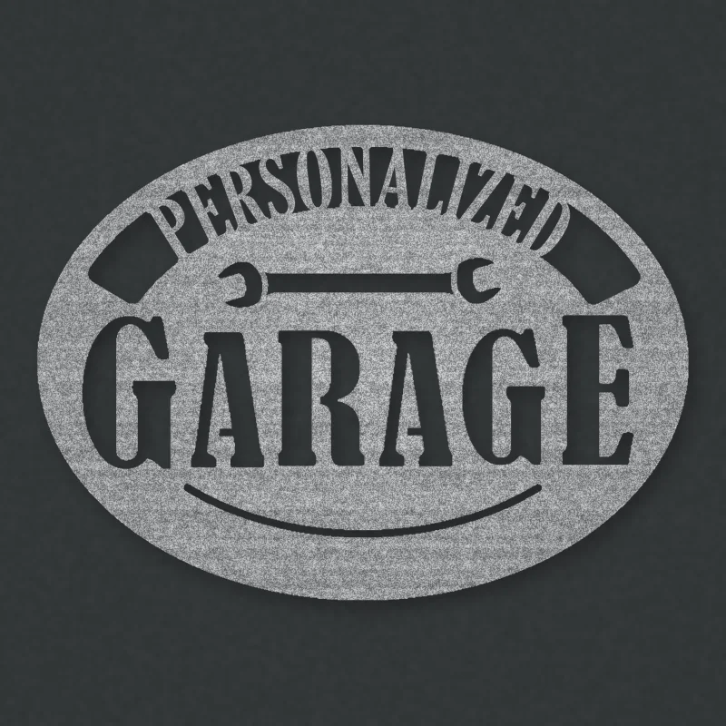 Personalized Pop's Garage Metal Sign Raw Steel / Rust animated finish preview Shopify Ready.