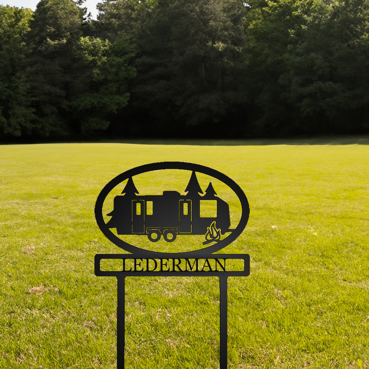 Travel Trailer with Personalized Name Metal Sign
