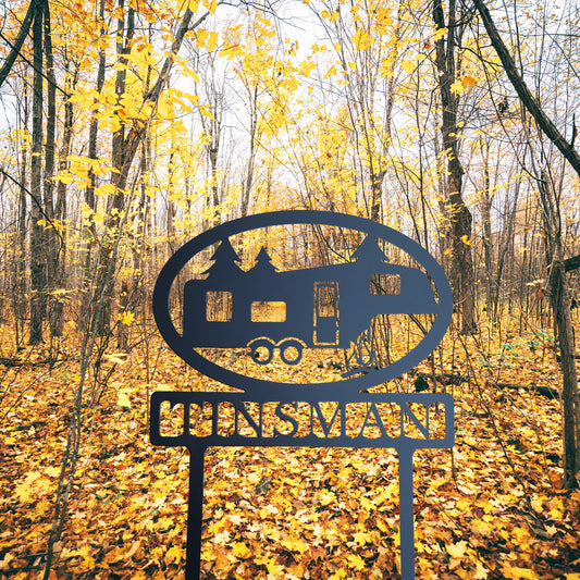 Fifth Wheel RV Camper Personalized Metal Sign - in woods