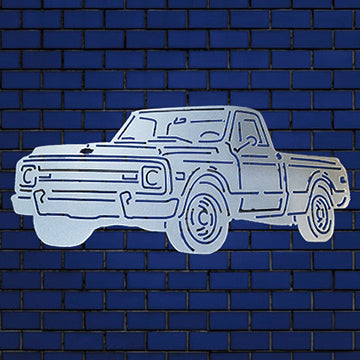Truck Silhouette 1970 Chevy C10 Pickup Silver on blue brick