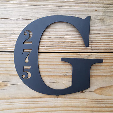 Personalized Initial Address Metal Sign - G 275 on wood slat