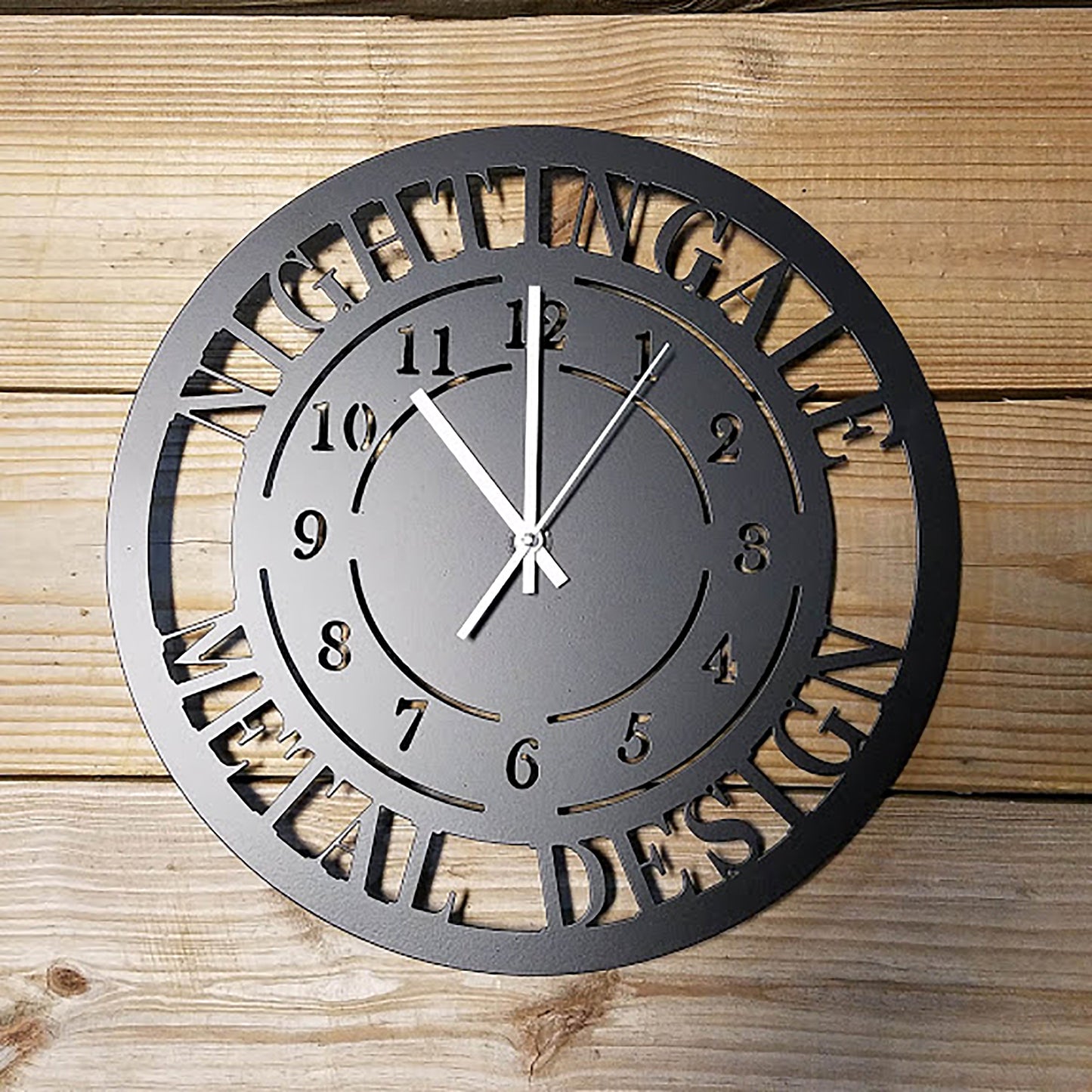 Modern Design Personalized Metal Wall Clock - Nightingale Metal Design on wood