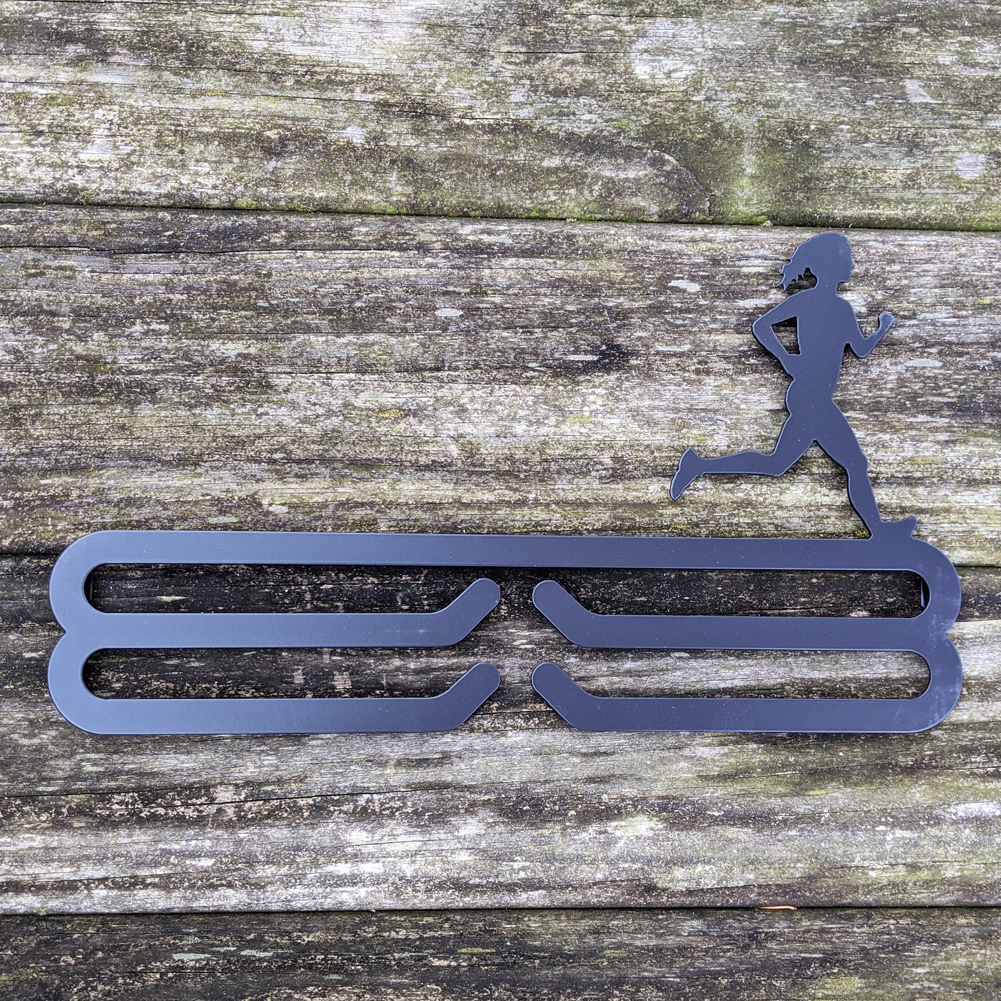 Female Runner Silhouette Medal Rack Black