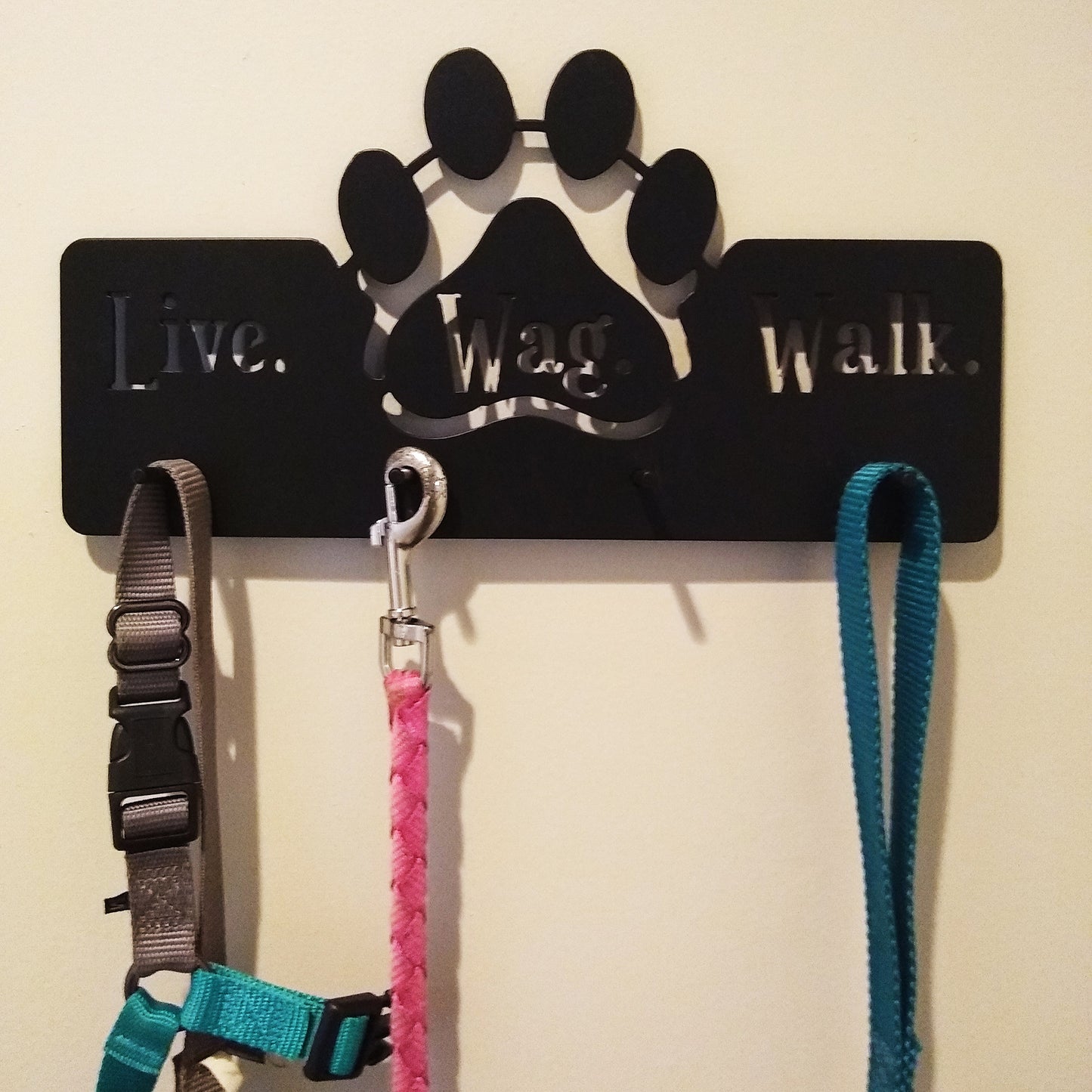 Dog Leash Hanger Live, Wag, Walk - on wall