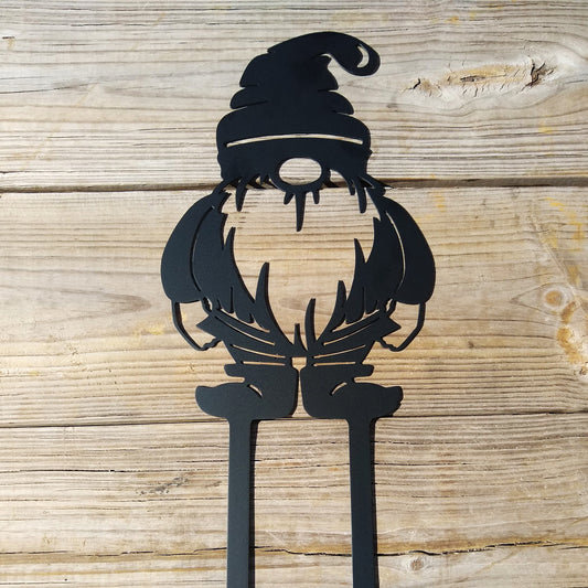 Gnome Metal Garden Sign - Medium - on wood