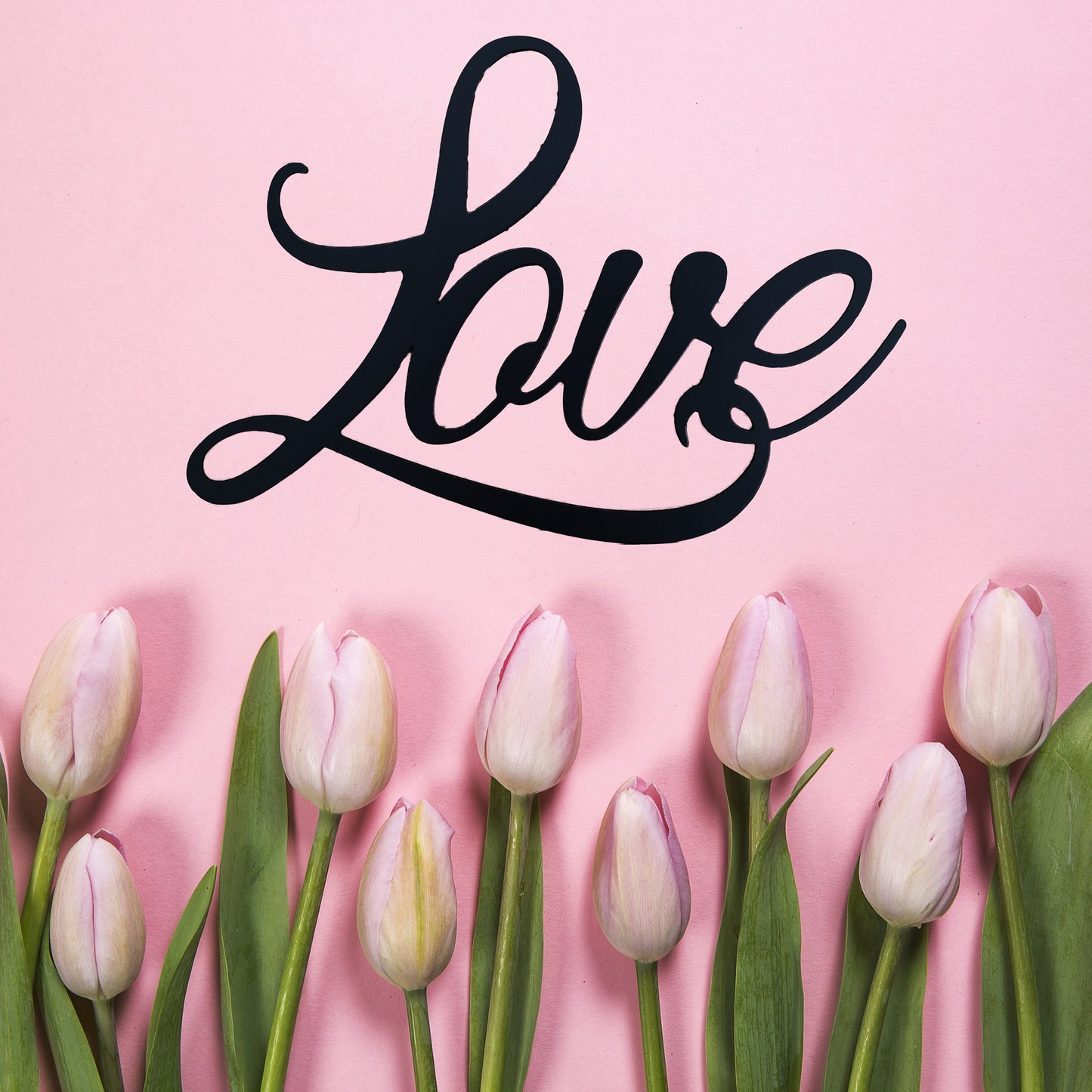 Love Script Metal Sign Black - on pink flowered background