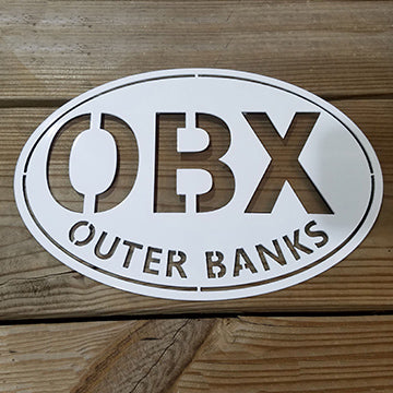 Outer Banks Oval Metal Wall Sign White - on wood slats
