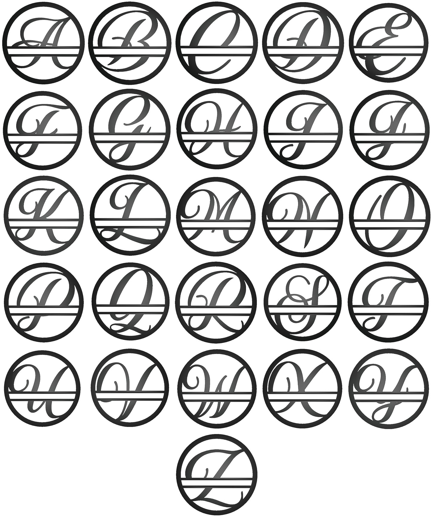 Round Personalized Family Name with Scroll Initial Metal Sign - letter examples