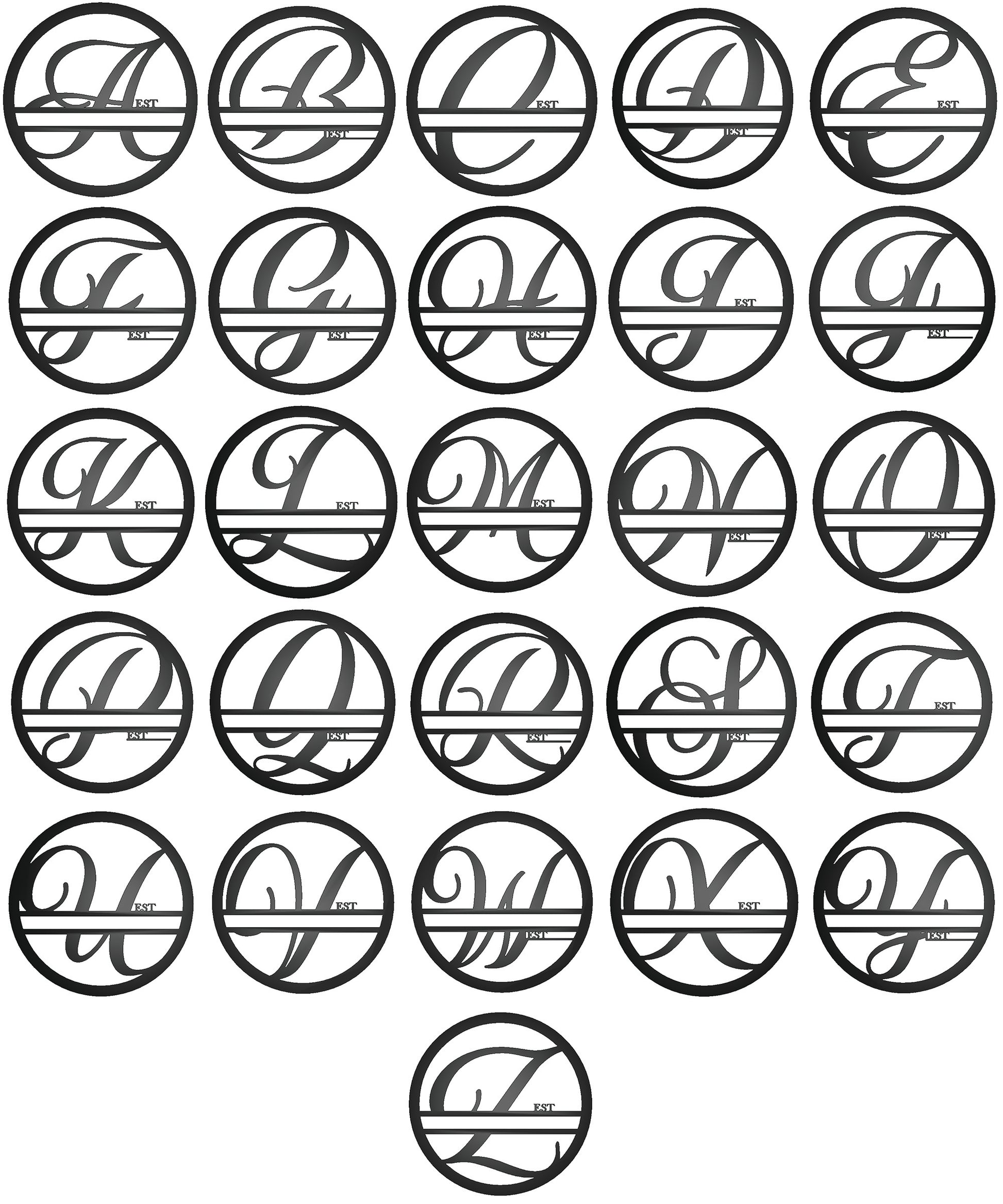 Personalized Round Family Name with Initial & Established Date Metal Sign - letter examples