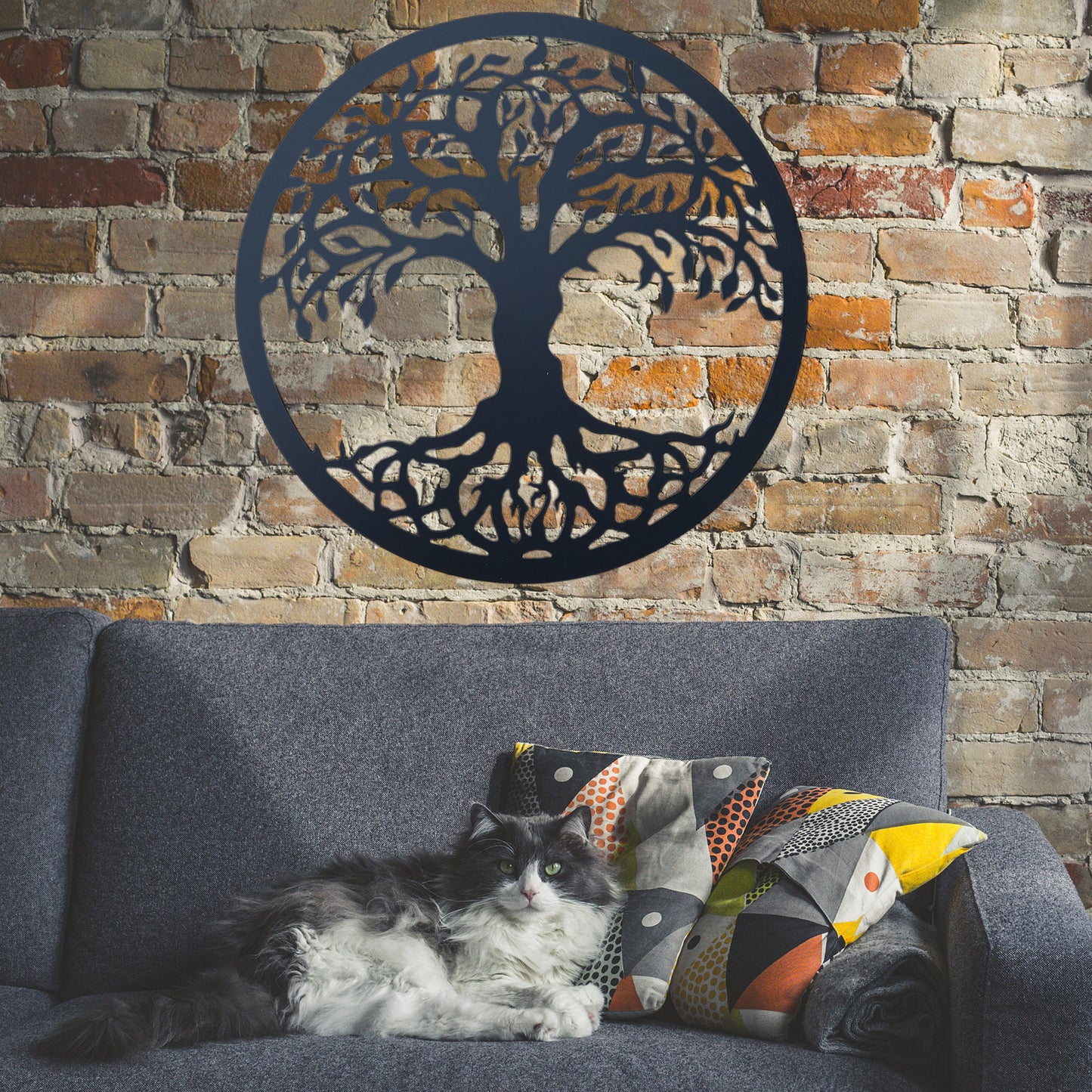 Tree of Life Metal Sign Black - on brick