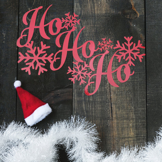 Ho, Ho, Ho Holiday Metal Sign Red - on dark wood