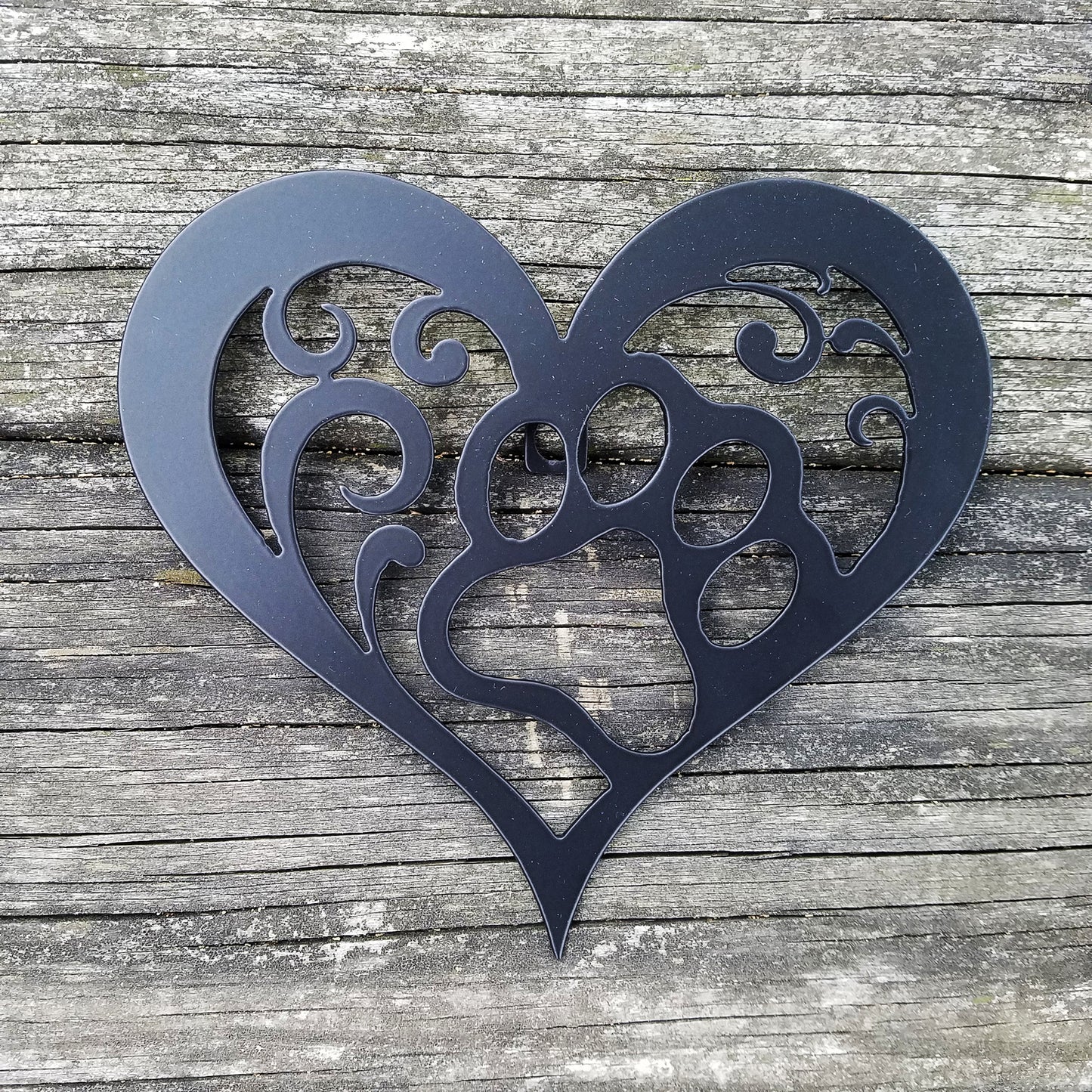 Dog Paw Heart Metal Sign Black - on wood