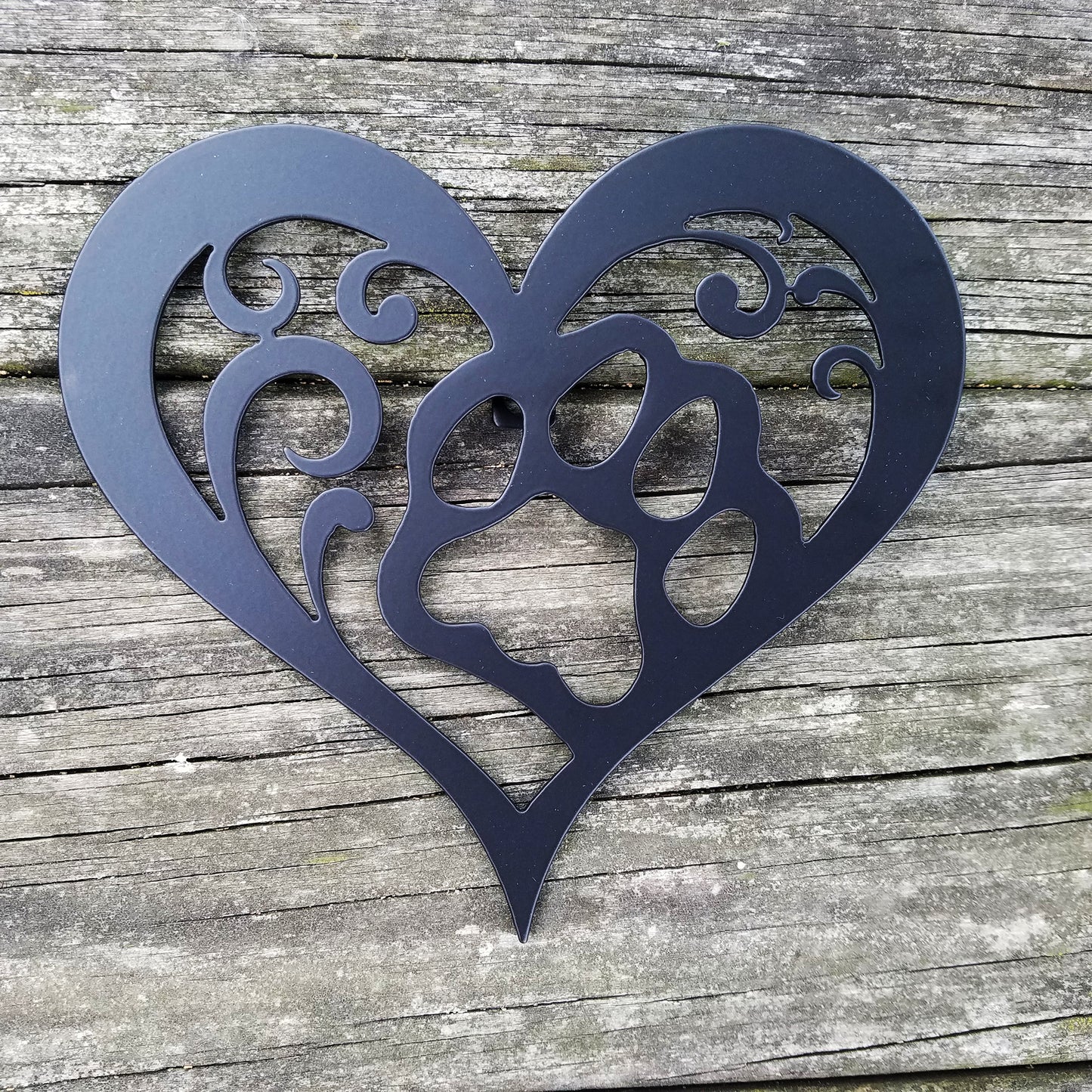 Cat Paw Heart Metal Sign Black - on wood