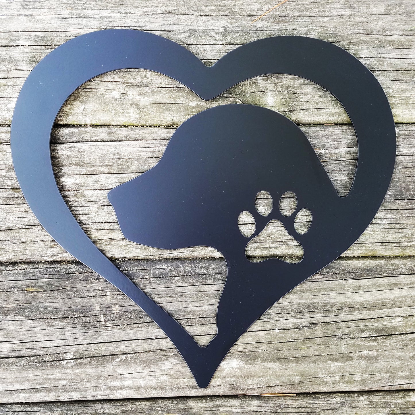 Dog Love Heart Metal Sign Black - on wood