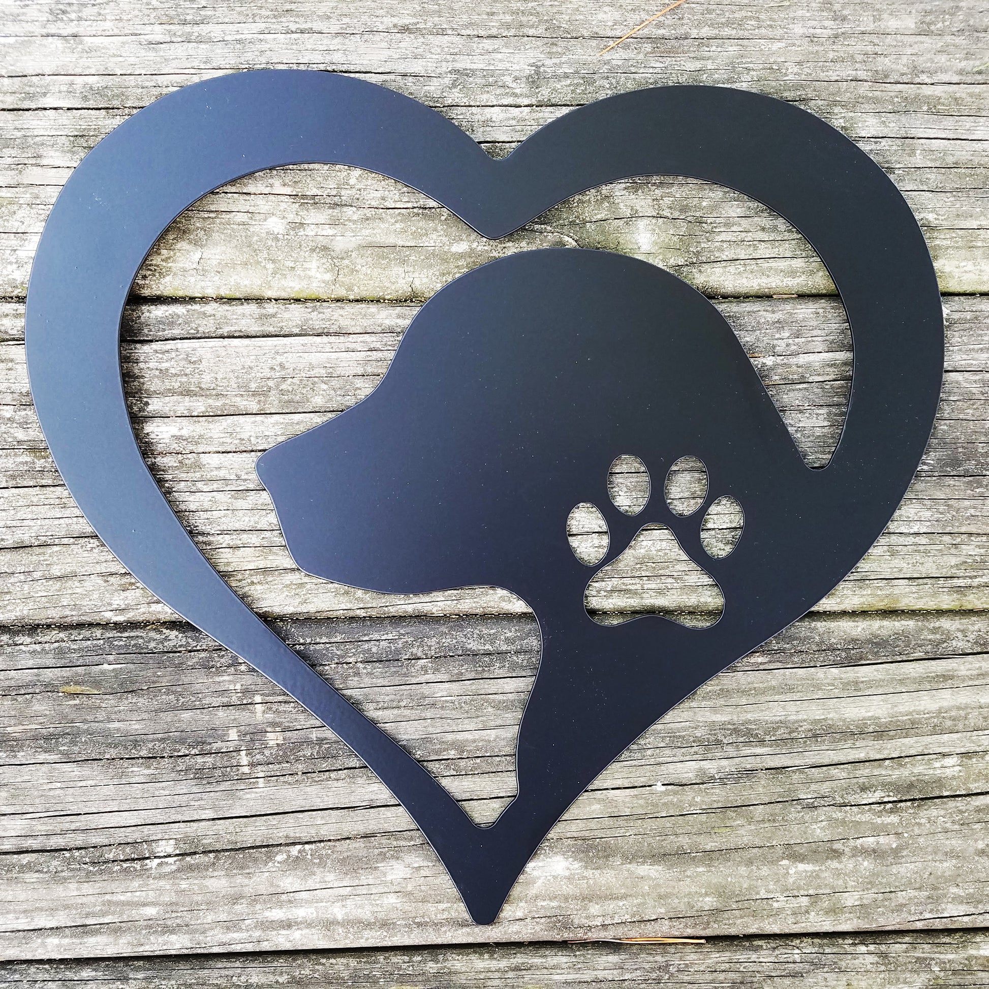 Dog Love Heart Metal Sign Black - on wood