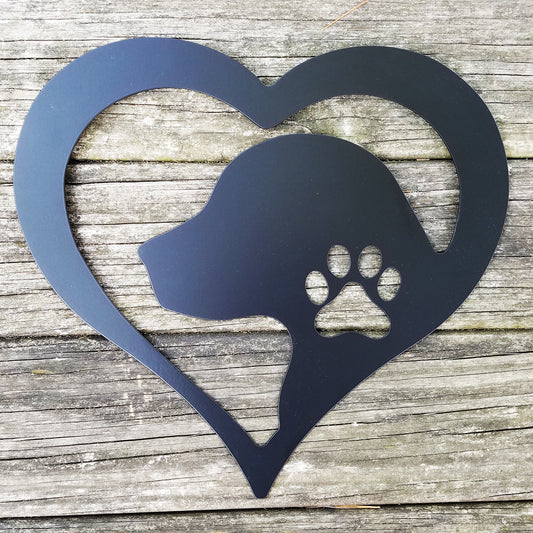 Dog Love Heart Metal Sign Black - on wood