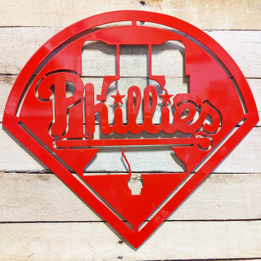 Phillies Logo Metal Sign Red - on wood slat